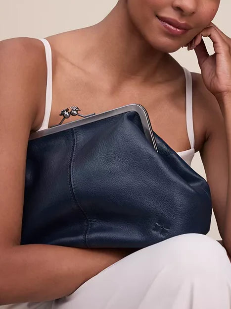 Kiss-lock Closure Adorned Leather Bag