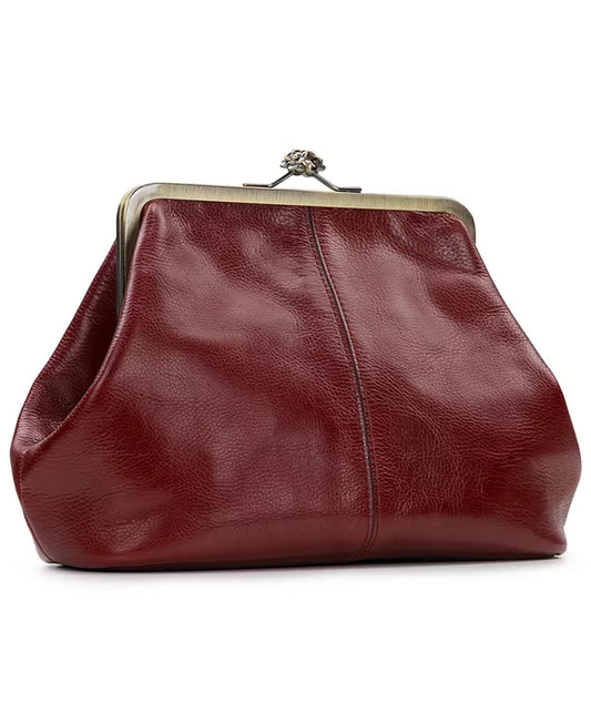 Kiss-lock Closure Adorned Leather Bag