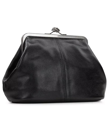 Kiss-lock Closure Adorned Leather Bag